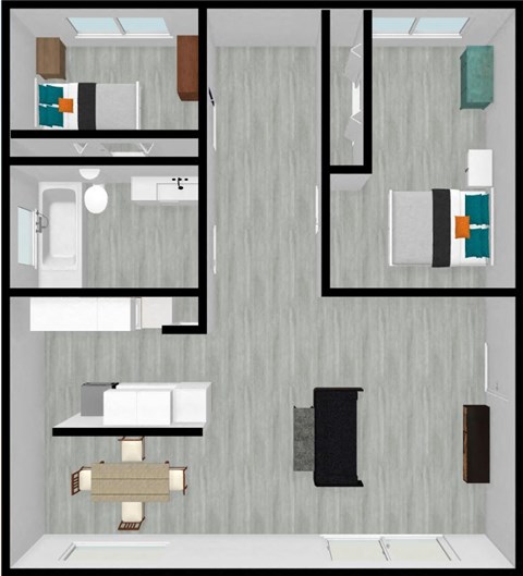 Floor plan for 2 beds, 1 bath, 768 sqft